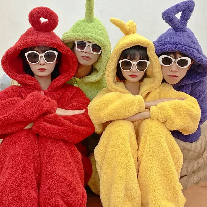 Cute Women's Winter Thick Coral Fleece One-Piece Pajamas