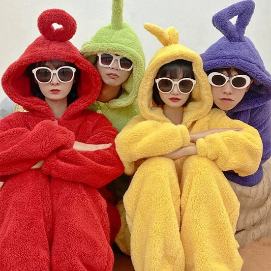 Cute Women's Winter Thick Coral Fleece One-Piece Pajamas